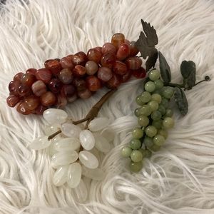 Vintage Set Of 3 Small Stone Carnelian  Marble Jade Grape Clusters Vine MCM